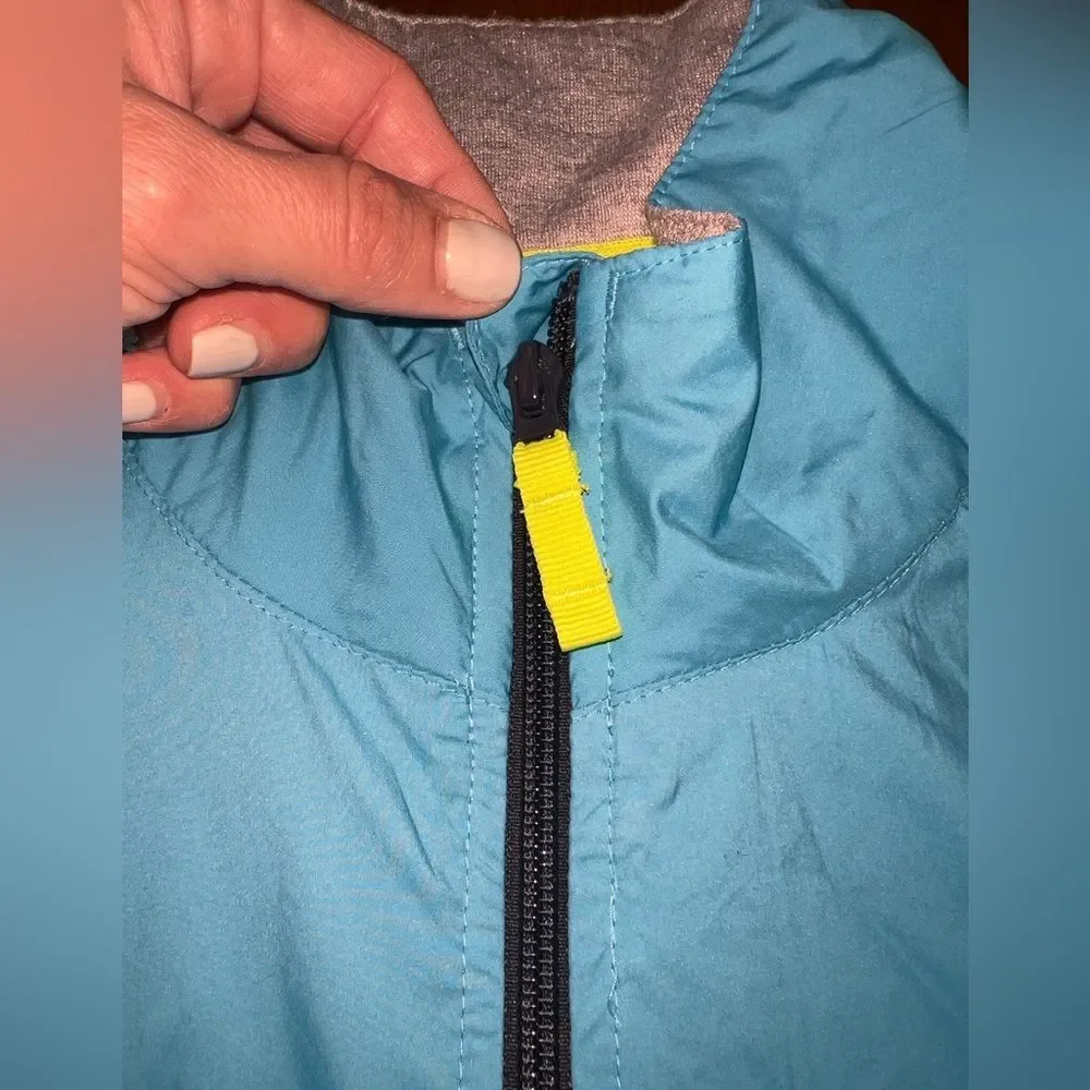 Adidas windbreaker running jacket zip aqua blue neon green athletic L